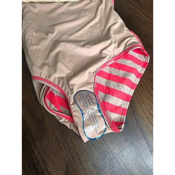 DKNY One-Shoulder Coral & Beige Striped Swimsuit Size 10 Nylon/Spandex - Picture 10 of 12